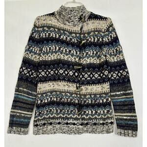 Vtg Evan Picone Fair Isle Chunky Knit Wool Blend Cardigan -Toggle Buttons Sz S